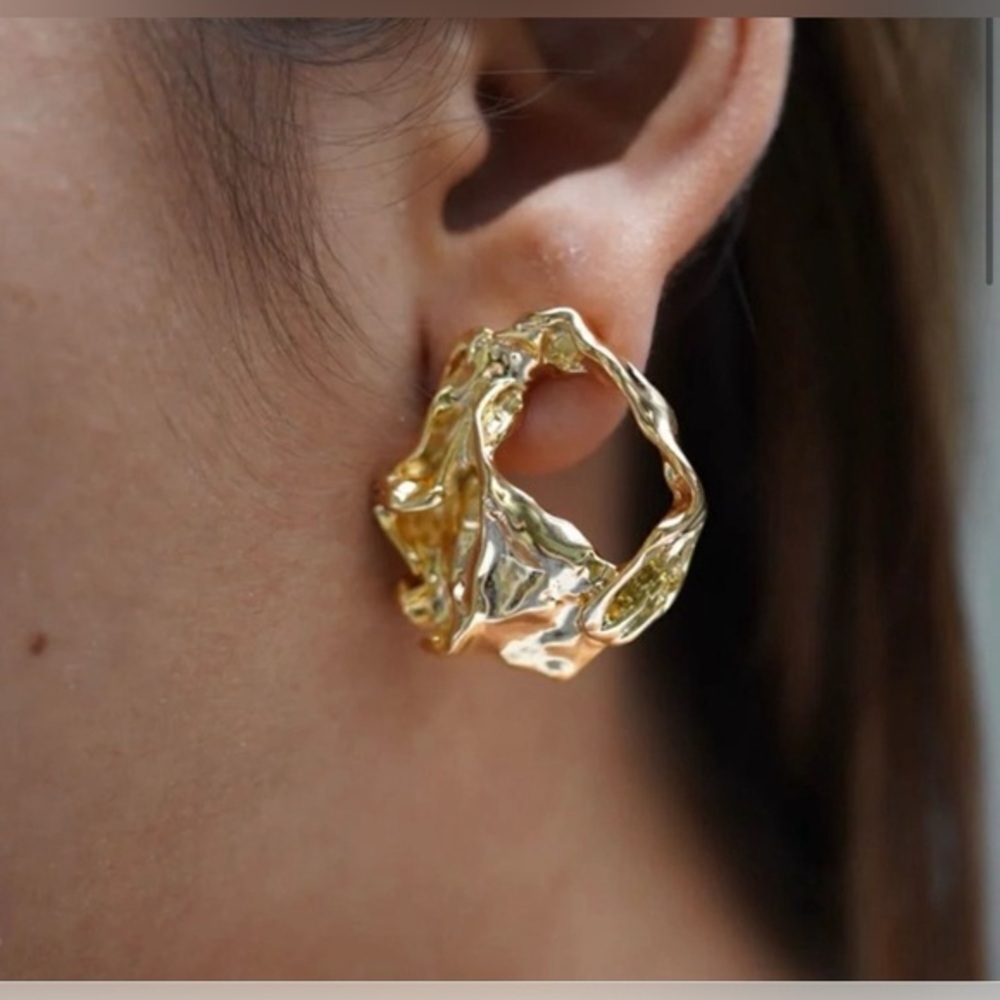 Anthropologie Stud Earrings Chunky Geometric melting Lava 18K Gold filled